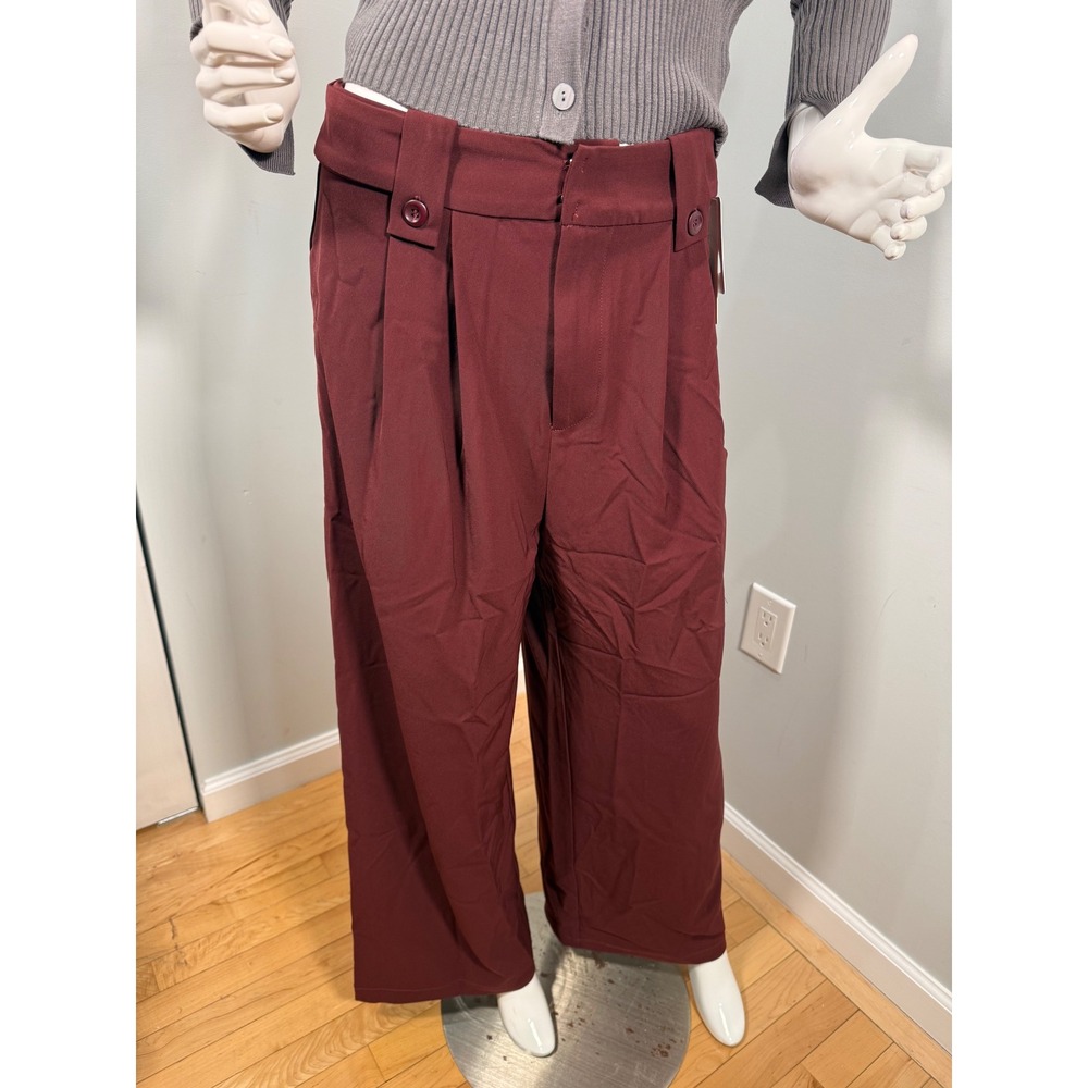 Commense Vintage Pleated Wide-Leg Pants Burgundy size M - Picture 8 of 14
